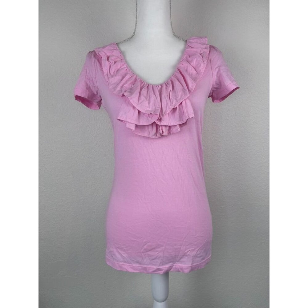 Lilly Pulitzer women XS pink short sleeve scoop neck ruffle neck pima cotton top